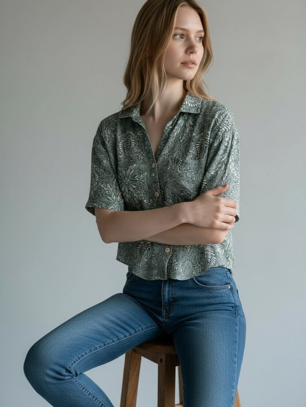 Rachel Roy Floral Button Down Shirt - Medium